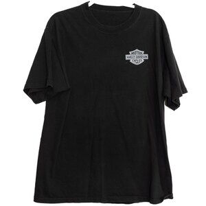 Harley-Davidson Size 2XL Black Graphic T-Shirt With Logo Print Front & Back